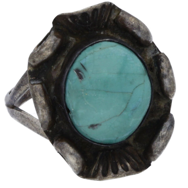 Navajo Handmade Embellished Turquoise Ring - Size 5.25