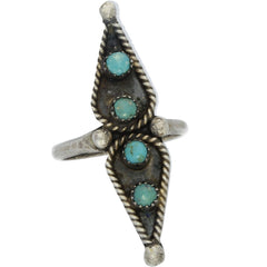 Zuni Handmade Elongated Snake Eye Turquoise Ring - Size 5.75