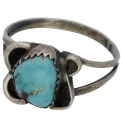 Navajo Handmade Dainty Scalloped Turquoise Ring - Size 4.25