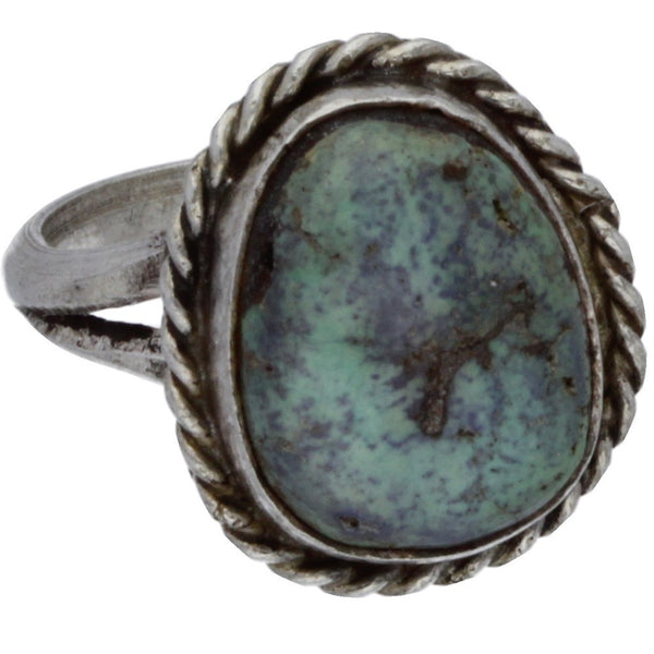 Navajo Handmade Braided Turquoise Ring - Size 4