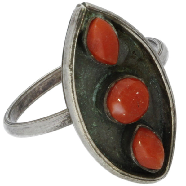 Zuni Handmade Coral Eye Ring - Size 5