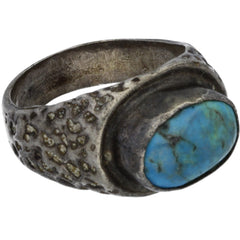 Navajo Hammered Band Turquoise Ring - Size 9.5