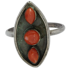 Zuni Handmade Coral Eye Ring - Size 5