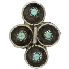 Zuni Handmade Quadrant Snake Eye Turquoise Ring - Size 6.25