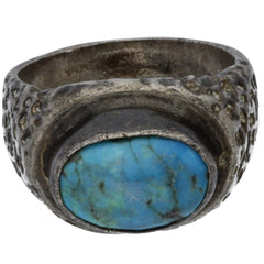 Navajo Hammered Band Turquoise Ring - Size 9.5