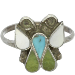 Zuni Handmade Turquoise & MOP Inlay Butterfly Ring - Size 6.5