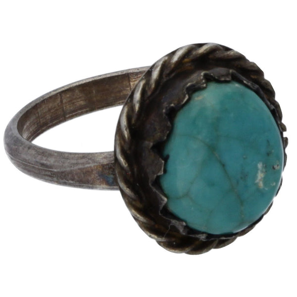 Navajo Handmade Braided Turquoise Ring - Size 5.75