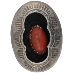 Navajo Hand-Punched Shadow Box Coral Ring - Size 5.5