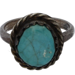 Navajo Handmade Braided Turquoise Ring - Size 5.75