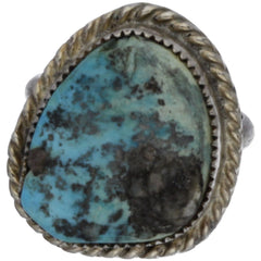 Navajo Handmade Braided Organic Turquoise Ring - Size 5.75