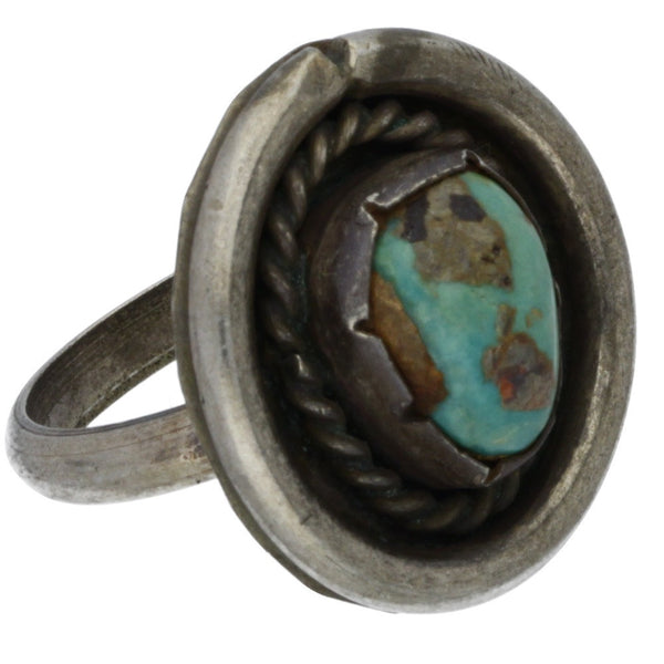 Navajo Handmade Braided Turquoise Shadowbox Ring - Size 6.5