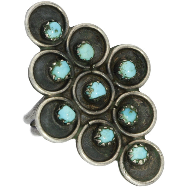 Zuni Handmade Elongated Snake Eye Turquoise Ring - Size 5.75