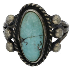 Navajo Handmade Braided & Dotted Turquoise Ring - Size 7.25