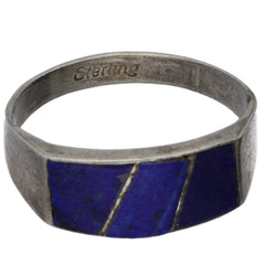 Navajo Handmade Lapis Lazuli Inlay Band Ring - Size 7.25