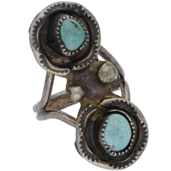 Navajo Handmade Elongated Stacked Turquoise Midi Ring - Size 3.5