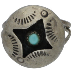 Zuni Hand-Punched Round Turquoise Shadowbox Ring - Size 5.5