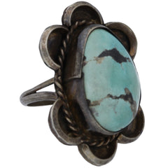 Navajo Braided & Scalloped Large Turquoise Ring - Size 8.25