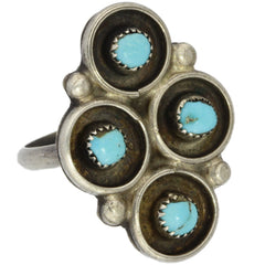 Zuni Handmade Turquoise Quadrant Ring - Size 6.5