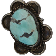 Navajo Braided & Scalloped Large Turquoise Ring - Size 8.25