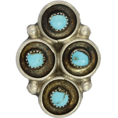 Zuni Handmade Turquoise Quadrant Ring - Size 6.5