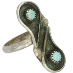 Zuni Handmade Elongated Snake Eye Turquoise Midi Ring - Size 3.5