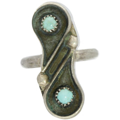 Zuni Handmade Elongated Snake Eye Turquoise Midi Ring - Size 3.5