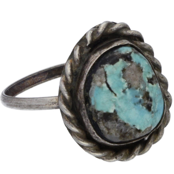 Navajo Handmade Braided Turquoise Midi Ring - Size 4