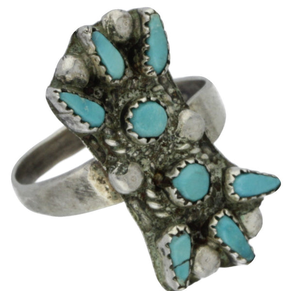 Zuni Handmade Petit Point Turquoise Ring - Size 4.75