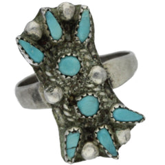 Zuni Handmade Petit Point Turquoise Ring - Size 4.75