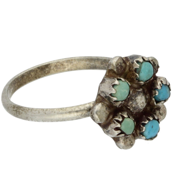 Zuni Handmade Multi-Color Snake Eye Turquoise Flower Ring - Size 5