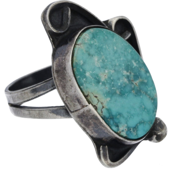 Navajo Handmade Scrolled Turquoise Ring - Size 7.25