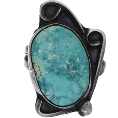 Navajo Handmade Scrolled Turquoise Ring - Size 7.25