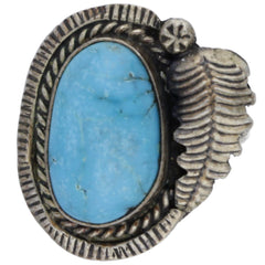 Navajo Handmade Braided Turquoise Feather Ring - Size 6.5