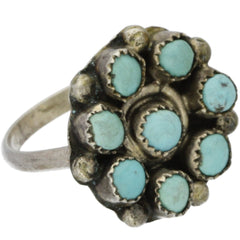 Zuni Handmade Snake Eye Turquoise Flower Midi Ring - Size 3.75