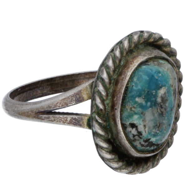 Navajo Handmade Braided Turquoise Ring - Size 4.75