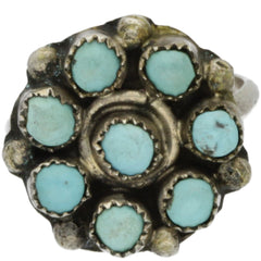 Zuni Handmade Snake Eye Turquoise Flower Midi Ring - Size 3.75