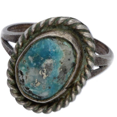 Navajo Handmade Braided Turquoise Ring - Size 4.75