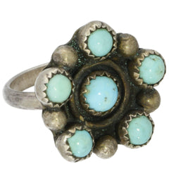 Zuni Handmade Snake Eye Turquoise Flower Midi Ring - Size 3.75