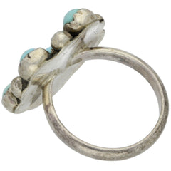 Zuni Handmade Snake Eye Turquoise Flower Midi Ring - Size 3.75