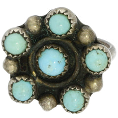 Zuni Handmade Snake Eye Turquoise Flower Midi Ring - Size 3.75