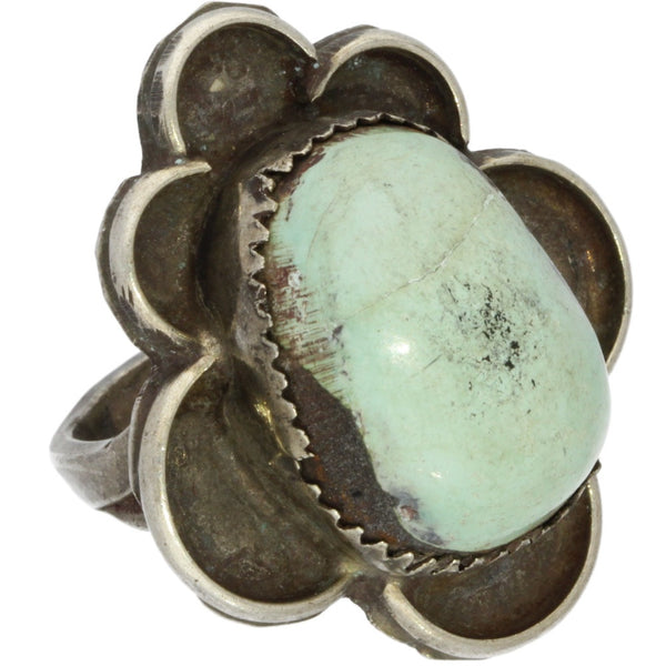 Navajo Handmade Turquoise Flower Ring - Size 5.25