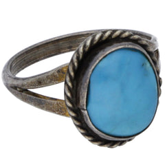 Navajo Handmade Braided Turquoise Ring - Size 8.75