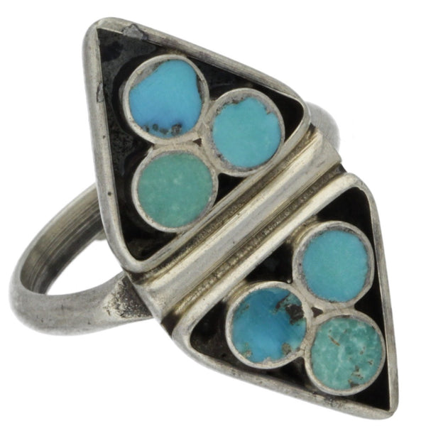 Zuni Handmade Double Turquoise Pyramid Ring - Size 6.25