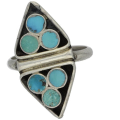 Zuni Handmade Double Turquoise Pyramid Ring - Size 6.25