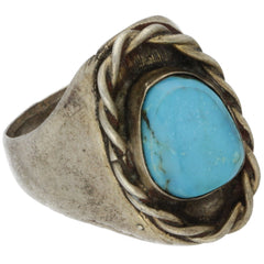 Navajo Handmade Braided Turquoise Ring - Size 10.5