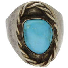 Navajo Handmade Braided Turquoise Ring - Size 10.5