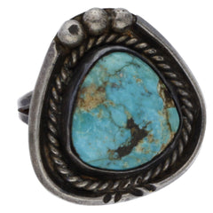 Navajo Handmade Braided, Dotted & Carved Turquoise Ring - Size 5.25