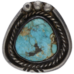 Navajo Handmade Braided, Dotted & Carved Turquoise Ring - Size 5.25