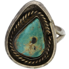 Navajo Handmade Braided Turquoise Tear Drop Ring - Size 7.25