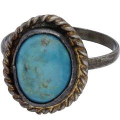 Navajo Handmade Round Braided Turquoise Ring - Size 5.5